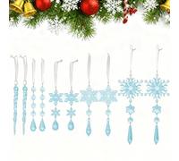 Lot de 10 décorations de sapin de Noël en cristal transparent à suspendre avec longs pendentifs pour sapin de Noël, pays des merveilles d'hiver, fête, cheminée et fenêtre