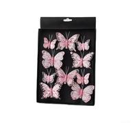 Lot de 10 décorations de sapin de Noël en forme de papillon creux avec paillettes scintillantes pour décoration saisonnière et maison de vacances (rose)