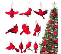 Lot de 10 décorations d'oiseaux rouges pour sapin de Noël - Décoration saisonnière pour sapin de Noël