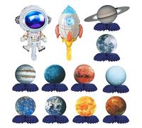 Lot de 10 décorations planétaires du système solaire, dont 1 ballon fusée, 1 ballon astronaute, décorations de fête sur le thème de l'espace, décorations en nid d'abeille, décorations de bureau