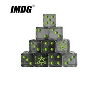 Lot de 10 dés D6 de 16 mm, Space Undead, Emblème de la Secte du Destructeur 40K, dés en acrylique vert fluorescent vert
