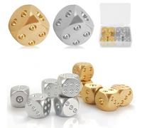 Lot de 10 dés en métal, en Aluminium/cuivre, dés à Six Faces, Angle Rond Standard D6, 15mm (Or, Argent)