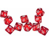 Lot de 10 dés polyédriques rouges D10 pour jeux de rôle, cadeaux de fête de famille, dés en acrylique transparent à 10 côtés pour jeux de table, dés et accessoires