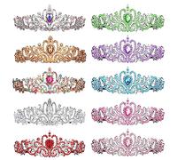 Lot de 10 diadèmes élégants en cristal pour femmes et filles avec peignes pour anniversaire, mariage, bal de fin d'année, fête d'anniversaire (coloré)
