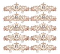 Lot de 10 diadèmes élégants en cristal pour femmes et filles avec peignes pour anniversaire, mariage, bal de fin d'année, fête d'anniversaire (or rose)