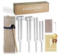 Lot de 10 diapasons pour guérison (128 Hz, 136,1 Hz, 256 Hz, 384 Hz) - Fourches d'accordage lestées et non lestées avec un maillet en caoutchouc - Instruments de thérapie sonore chakra avec un sac
