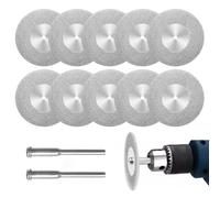Lot de 10 Disques Diamant, 40mm Mini Disques à Tronçonner Perforés avec 2 Mandrins Disques à Tronçonner Découpe Outils Rotatifs pour Métal Verre Carrelage Céramique Bois Porcelaine Plastique Pierres