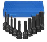 Lot de 10 douilles à choc à six pans creux 1/2", H5-H19, pour bricolage, maison, voiture, vélo, réparation, outils de bricolage, avec boîte pour vis à six pans creux