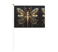 Lot de 10 drapeaux à main à motif libellule délicate dorée sur fond noir 14 x 20,8 cm | Ajoutez une atmosphère festive aux fêtes et événements sportifs.