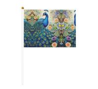 Lot de 10 drapeaux à main à motif paon bleu dans la forêt enchantée 14 x 20,8 cm | Ajoutez une atmosphère festive aux fêtes et événements sportifs.