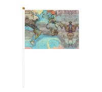 Lot de 10 drapeaux à main imprimés carte du monde de dessin animé - 14 x 20,8 cm