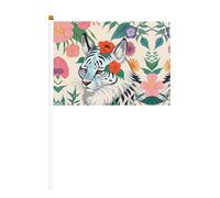 Lot de 10 drapeaux à main imprimés de tigre blanc mignons - 14 x 20,8 cm