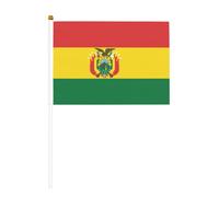 Lot de 10 drapeaux de Bolivie de 14 x 21 cm - Petits drapeaux sur bâtons de bois avec dessus de lance, mini drapeau pour défilés, élections, événements patriotiques