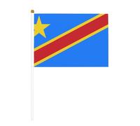 Lot de 10 drapeaux du Congo 14 x 21 cm - Petits drapeaux sur bâtons de bois avec dessus de lance, mini drapeau pour défilés, élections, événements patriotiques