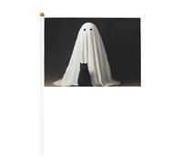 Lot de 10 drapeaux vintage blancs fantômes et chat noir, mini drapeaux sur bâton pour fête, activités d'équipe, défilés, décoration de vacances
