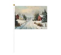 Lot de 10 drapeaux vintage de Noël, routes de campagne enneigées, arbres à feuilles persistantes, mini drapeaux sur bâton pour fête, activités d'équipe, défilés, décoration de vacances