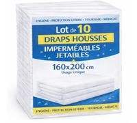 Lot de 10 Draps Housse 160X200 - Protection Matelas Imperméable Jetable - 100% Étanches et Hygiéniques - Hôtels, Gîtes, Campings et Résidences de Vacances - Installation Rapide (160X200 cm)