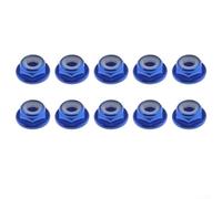 Lot de 10 écrous à bride en alliage d'aluminium de 4 mm avec insert en nylon autobloquant pour roue de voiture, camion, buggy à l'échelle 10 (bleu)