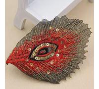 Lot de 10 écussons en plumes de paon à coudre sur les vêtements à faire soi-même - Patchs brodés fins et colorés - Pour manteaux, chapeaux, décorations - Autocollants imprimés à rayures - Rouge