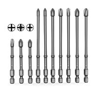 Lot de 10 embouts de tournevis extra durs SL/PH2, PH1, PH2, PH3, PZ1, PZ2, PZ3, 110 mm + 65 mm