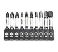 Lot de 10 embouts de tournevis magnétiques 50 mm PH2 T15 H4 à tige hexagonale cruciforme Torx pour tournevis Phillips avec support pour perceuse électrique outils électriques