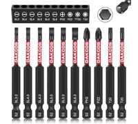 Lot de 10 embouts de tournevis PH2/PZ2/SL3/SL4/SL5/SL6/TT20/T20 75mm, en S2, 1/4"