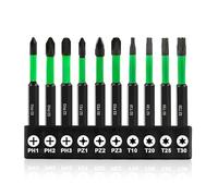 Lot de 10 embouts de visseuse à percussion magnétiques en acier S2 universel à tige hexagonale de 6,35 mm Phillips PH1 2 3, Pozidriv PZ1 2 3, Torx T10 T20 T25 T30 pour meubles et travail du bois