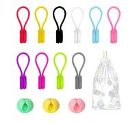 Lot de 10 enrouleurs de câbles magnétiques, 3 fixateurs de câbles, 1 sac de rangement, rangement de câbles de données, organisateur de câbles magnétique, serre-câbles en silicone, serre-câbles