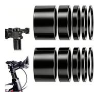 Lot de 10 Entretoises de Potence - 1 1/8″ (28,6 mm) - Aluminium Noir - Épaisseurs : 2, 3, 5, 10, 20 mm - Pour VTT, Vélo de Route, BMX - Jeu de Direction Ahead