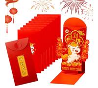 Lot de 10 enveloppes rouges pour argent chinois - 2026 - Calendrier lunaire 3D - Pour le Nouvel An - Pour fêtes d'anniversaire, événements, mariages, fêtes
