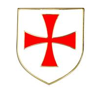 Lot de 10 épingles à épinglettes en forme de bouclier des Templiers, ton or, motif croix rouge, 28 mm x 20 mm, 4,5 g