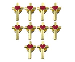 Lot de 10 épingles en forme de cœur émaillées en forme de croix avec fermoir sécurisé pour un ornement confiant, accessoire pour usage quotidien, cadeau personnalisé, taille unique, Comme décrit