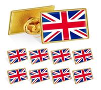 Lot de 10 épinglettes rectangulaires en émail avec bordure dorée pour la fête nationale britannique, les célébrations patriotiques royales, le bureau, la veste de costume, le sac à dos ou les