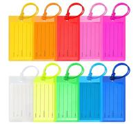 Lot de 10 étiquettes de bagage en PVC imperméable arc-en-ciel 11 x 6,5 cm avec champ d'adresse pour les voyages en avion et les croisières