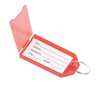 Lot de 10 étiquettes d'identification en plastique avec anneau fendu pour clés, bagages, articles personnels (rouge)