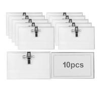 Lot de 10 étiquettes nominatives transparentes de 90 x 56 mm avec clip et épingle, idéales pour les vêtements, porte-badges pour l'école, le bureau, les conférences, les entreprises et les événements