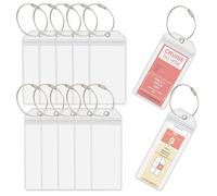 Lot de 10 étiquettes transparentes avec 10 anneaux en acier avec bandes d'étanchéité, étiquettes étanches, accessoires de bagage, accessoires de voyage pour valise, étui de voyage, sac à dos
