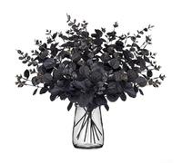 Lot de 10 eucalyptus artificiels pour décoration sur le thème de l'automne pour la maison et l'extérieur avec motif à suspendre au mur (noir)