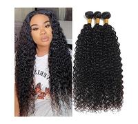 Lot de 10 extensions de cheveux humains brésiliens ondulés 12 A - 1/3/4 pièces - Cheveux noirs bouclés naturels - 100 g/pièce