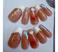 Lot de 10 faux ongles à presser réutilisables de luxe faits à la main pour mariages, fêtes, tous les jours, avec adhésif glamour et boîte à fer prête à offrir (design personnalisé)