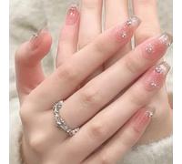 Lot de 10 faux ongles à presser réutilisables faits à la main - Œil de chat rouge argenté avec strass - Couleur chair moyenne - À coller - Taille S - Q179