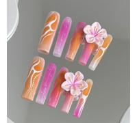 Lot de 10 faux ongles carrés extra longs à presser faits à la main - Fleur unie - Décoration d'ongles colorée dégradée pour femmes et filles (A711-L)