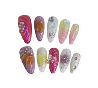 Lot de 10 faux ongles courts à presser 3D en forme d'amande - Coloré - Aurore Manciure pour femmes et filles (A713-M)