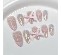 Lot de 10 faux ongles en poudre d'amande pour faux ongles en relief avec nœud dessiné à la main Motif étoile À presser Fait à la main Couverture complète Couleur : 7, Taille : Xs)
