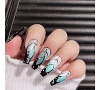 Lot de 10 faux ongles extra longs à presser faits à la main - Motif feuille rétro - Décoration d'ongles luxueuse pour femmes et filles (241393-XS)