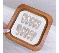 Lot de 10 faux ongles longs à presser faits à la main avec fleurs colorées, décoration d'ongles, œil de chat pour femmes et filles (A80-S)