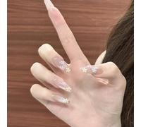 Lot de 10 faux ongles longs à presser faits à la main avec fleurs colorées, décoration d'ongles, œil de chat pour femmes et filles (A80-L)