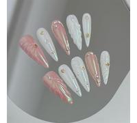 Lot de 10 faux ongles longs à presser faits à la main en coquillage solide pour femmes et filles (A719-M)