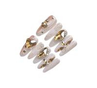 Lot de 10 faux ongles ovales faits à la main - Vernis gel réutilisable avec kit d'application complet | Fabriqués artisanalement pour un usage quotidien (RGO5152, XS)