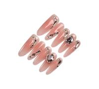 Lot de 10 faux ongles ovales faits à la main - Vernis gel réutilisable avec kit d'application complet | Fabriqués artisanalement pour un usage quotidien (RGO5281, S)